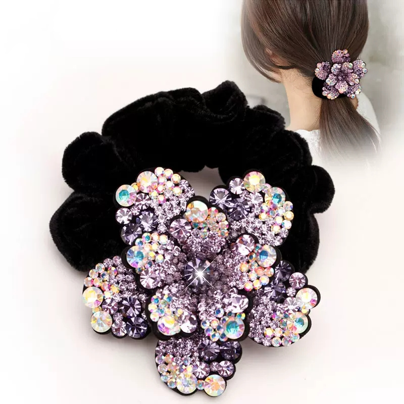 Velvet Jewelry Box - 女性ラインストーンシュシュベルベット弾性ヘアバンド花のヘアロープリングポニーテールホルダークリスタル帽子ヘアアクセサリー