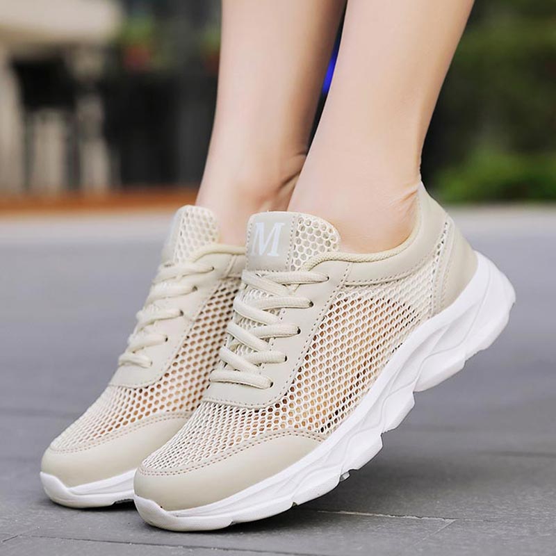 Luxury Nurse Lifestyle - 女性用通気性メッシュスニーカー,軽量ランニングシューズ,ベージュ,新しい2019,B-332,夏