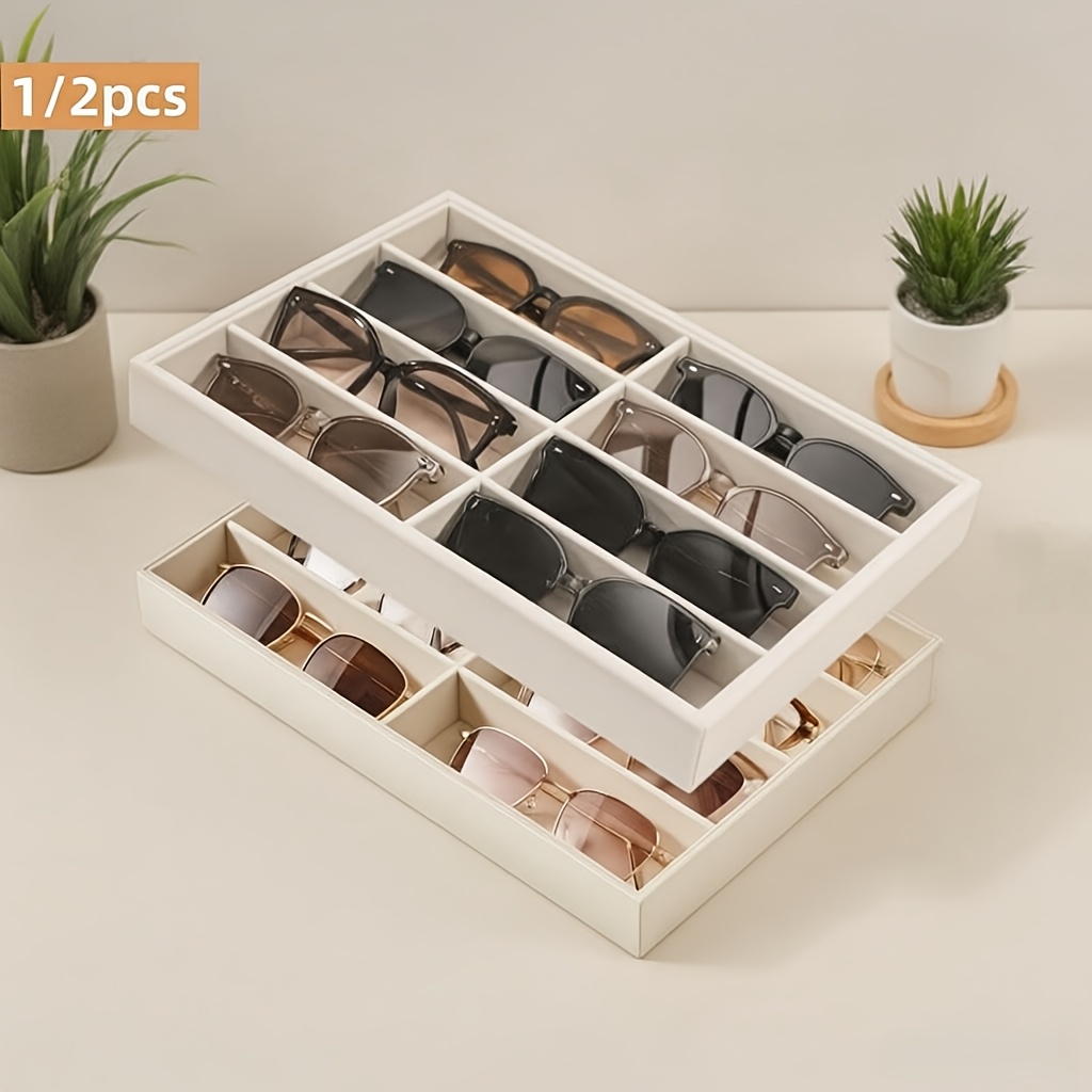 Velvet Jewelry Box - 多用途グレーベルベットオーガナイザートレイ（メガネ、ジュエリー、時計用）- 8区画、積み重ね可能なディスプレイ収納ボックス、ジュエリートレイ