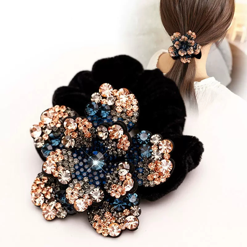 女性ラインストーンシュシュベルベット弾性ヘアバンド花のヘアロ - Velvet Jewelry Box のレビューと価格