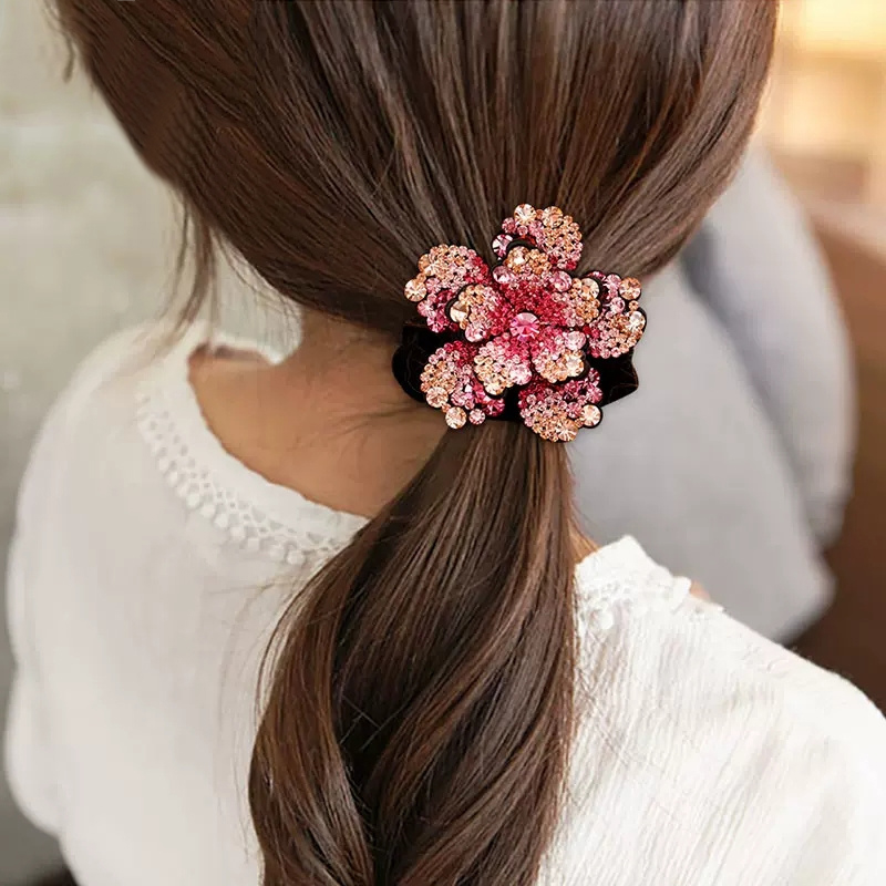 女性ラインストーンシュシュベルベット弾性ヘアバンド花のヘアロ - Velvet Jewelry Box のレビューと価格