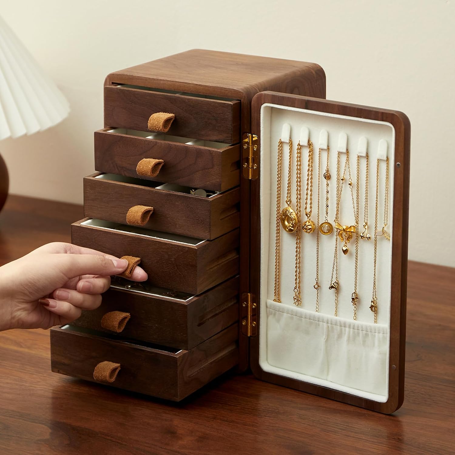 ブラックウォールナット無垢材キャビネットジュエリーボックス、 - Velvet Jewelry Box のレビューと価格
