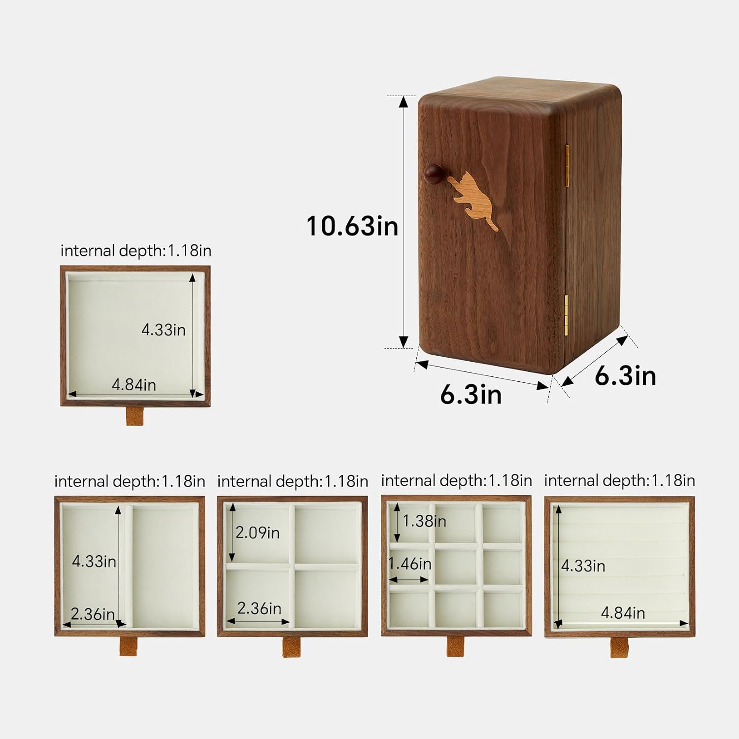 ブラックウォールナット無垢材キャビネットジュエリーボックス、 - Velvet Jewelry Box のレビューと価格